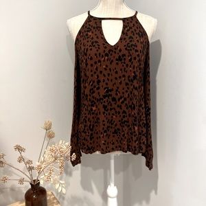 Mossimo Leopard Print Cold Shoulder Blouse | Brown Long Sleeve Size XS